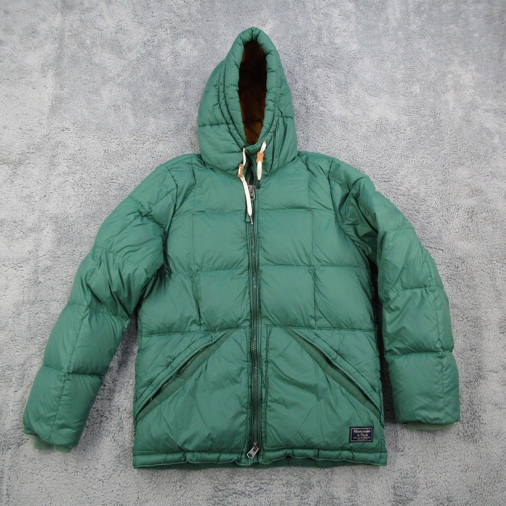 Abercrombie & Fitch Mens Green Down Puffer Jacket Hooded Water Repellent Small